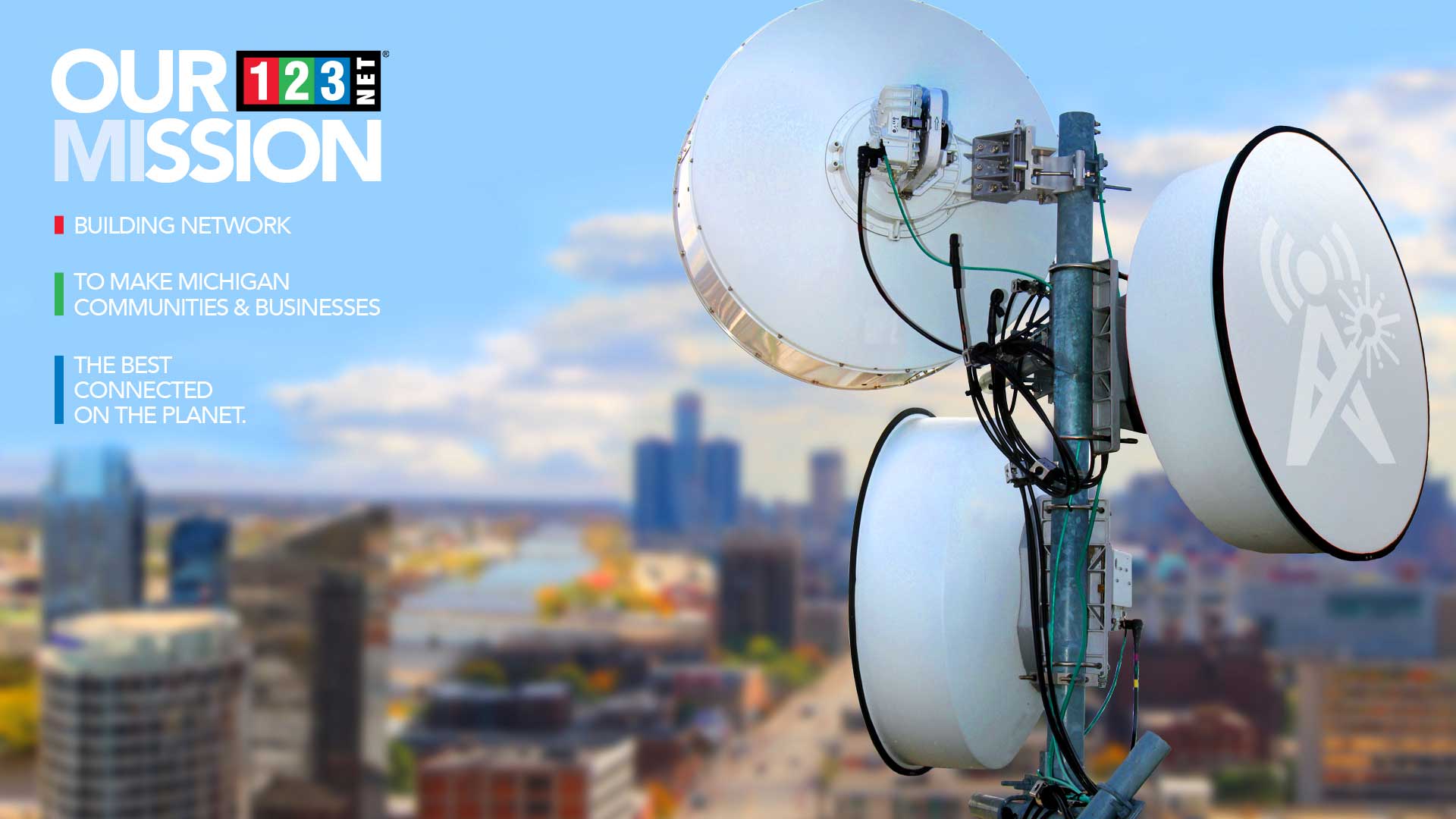 fixed wireless towers over a Michigan metro area like detroit or Grand Rapids that provide internet and network services from 123NET
