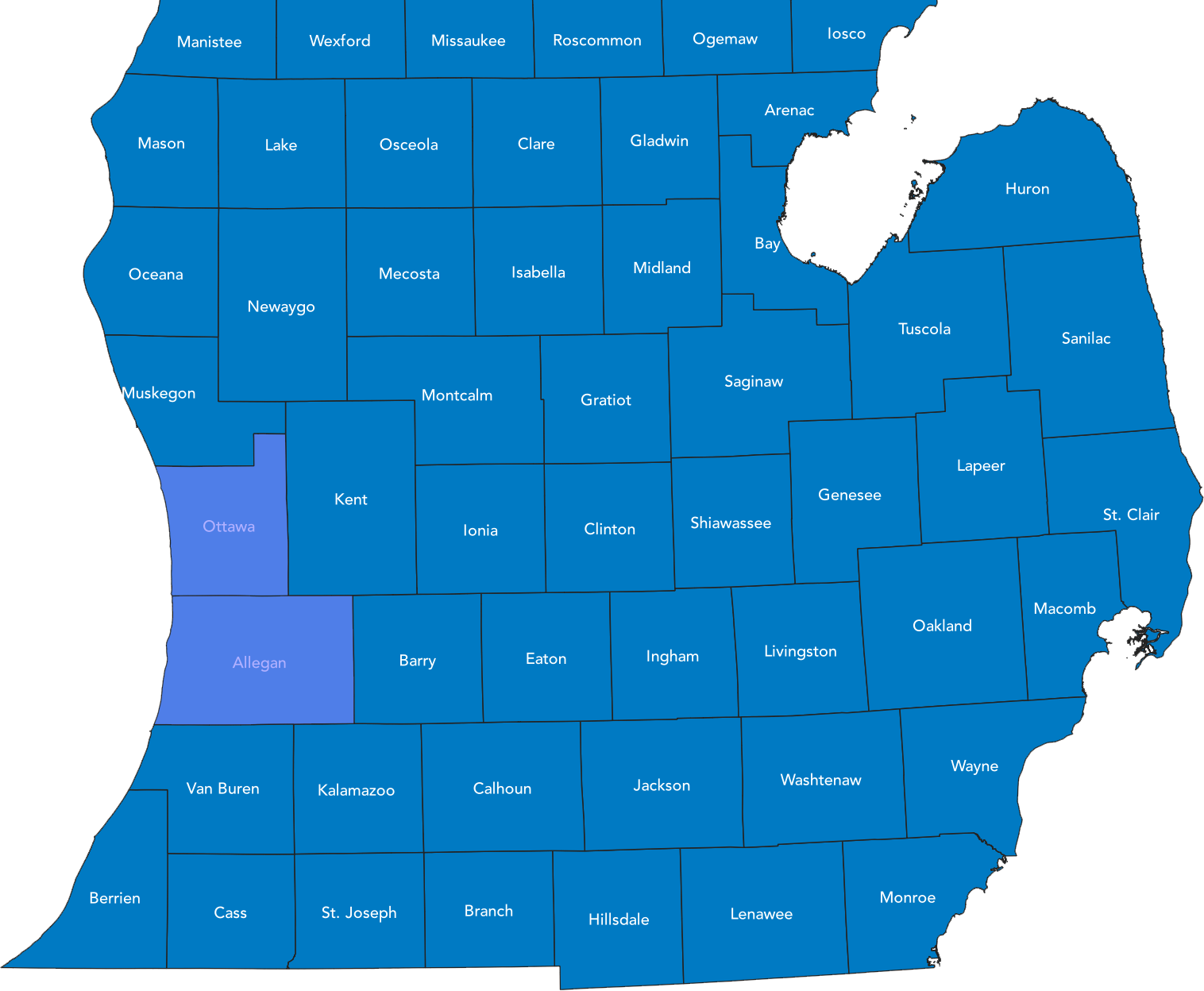 Map of Lower Peninsula of Michigan